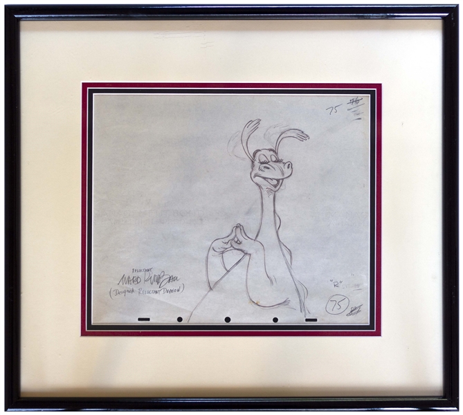 Ward Kimball Signed Drawing of His Creation, the Reluctant Dragon